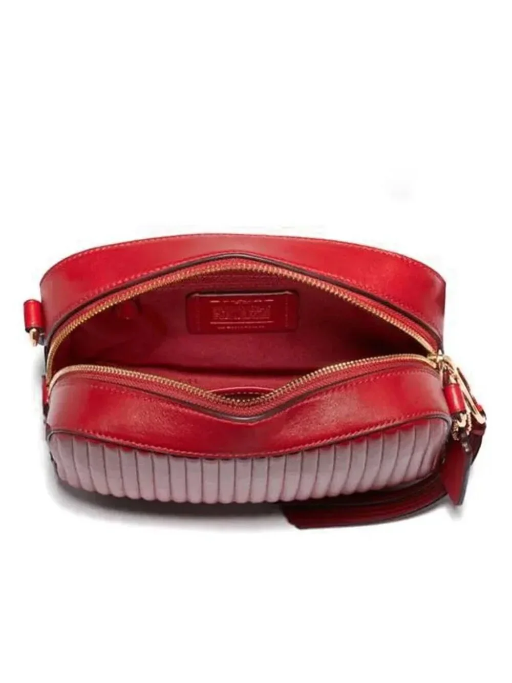 Coach Camera Bag Quilting Li Jasper Handbag Leather Zip Bag Red Gold Purse NWT